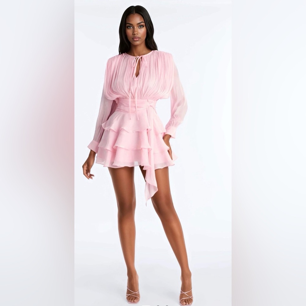 Pink long sleeve mini ruffle dress